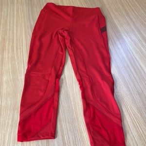 PINK Active leggings red stretch mesh panels pockets running women large logo